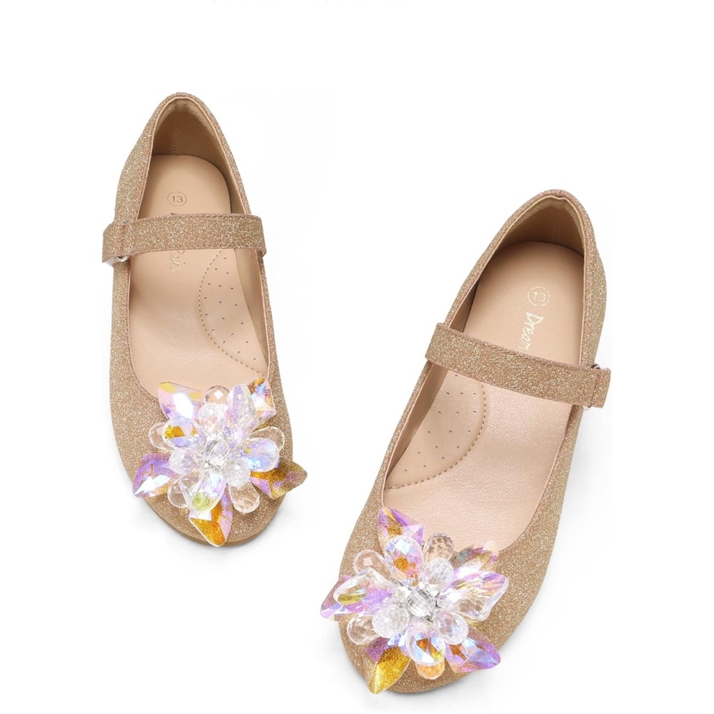 Dream Pairs Gold Flats with Floral Embellishment